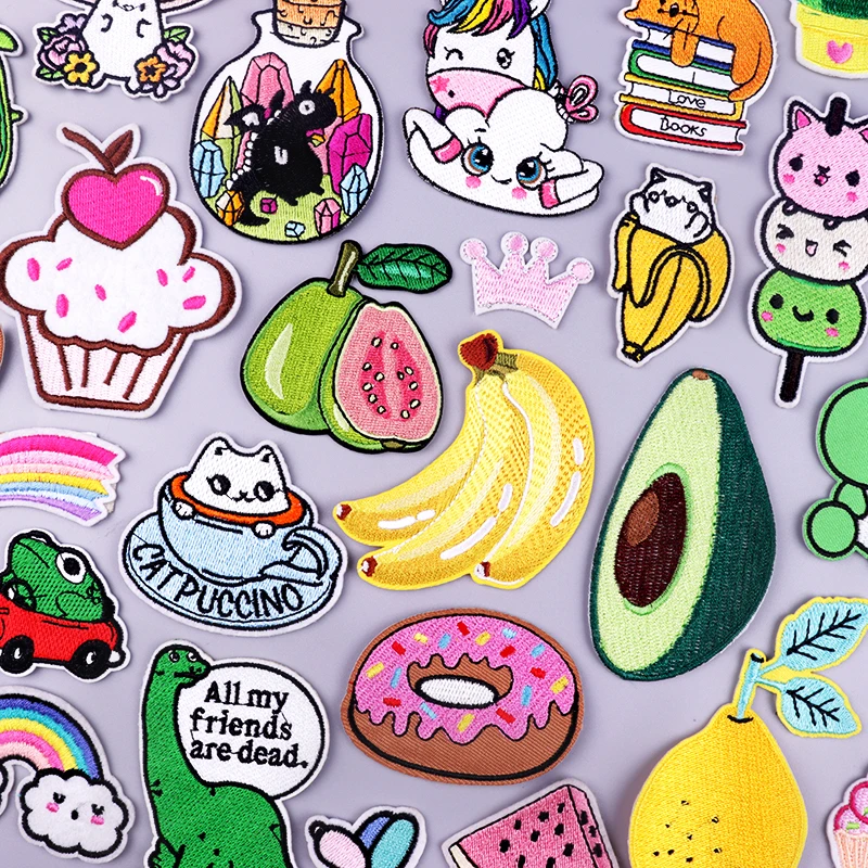 Cartoon Dier Patch Ijzer Op Geborduurde Patches Voor Kleding Thermoadhesive Patches Op Kleren Voedsel Patch Voor Kleding Stickers