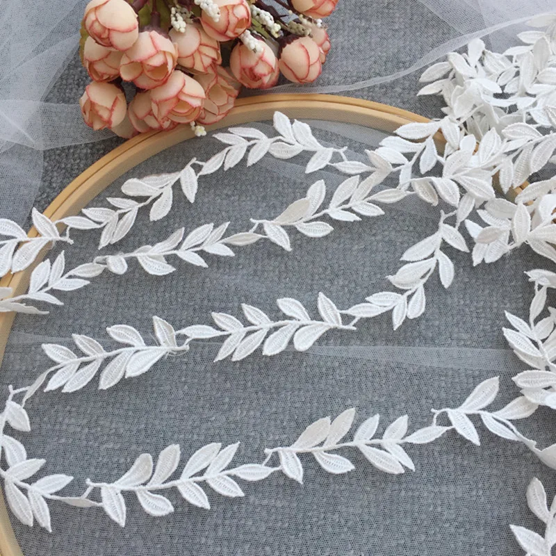 1Yard 91cm High Quality Lace Fabric 2cm Embroidery White Leaf Lace Ribbon Trimmings Sewing Wedding Collar dentelle encajes F32