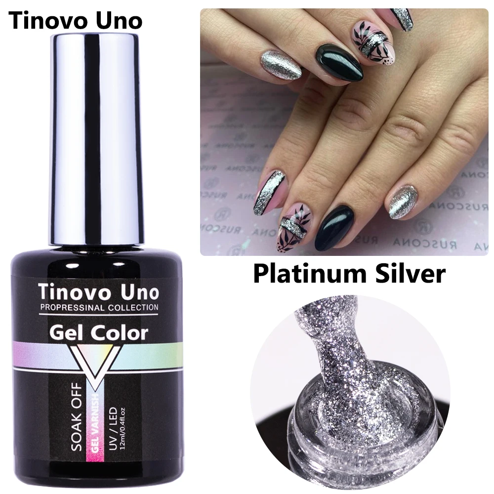 

Tinovo Uno Platinum Silver Gel Nail Polish 12ML UV/LED Manicure Glitter Semi-permanent Varnish Sparkle Nail Art Cosmetics Supply