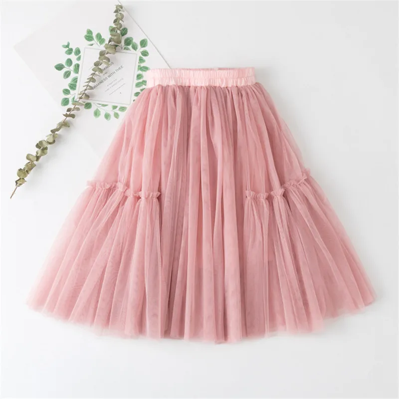 Kids Skirts For Girls Cotton Lace Tutu Pleated Skirt Black Pink Gray Children\'s Clothing 4 6 8 10 12Y Pettiskirt Party Clothes