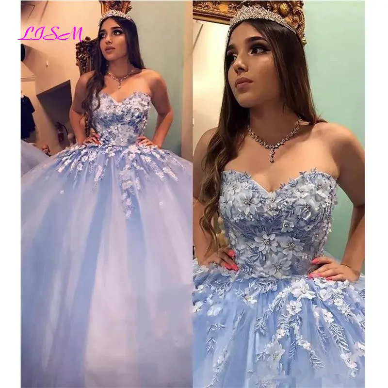 Vintage Zoete Baljurk Quinceanera Jurken Kant 3D Bloemen Cinderella Kralen Arabisch Vestidos De 15 Anos Lange Party Dress