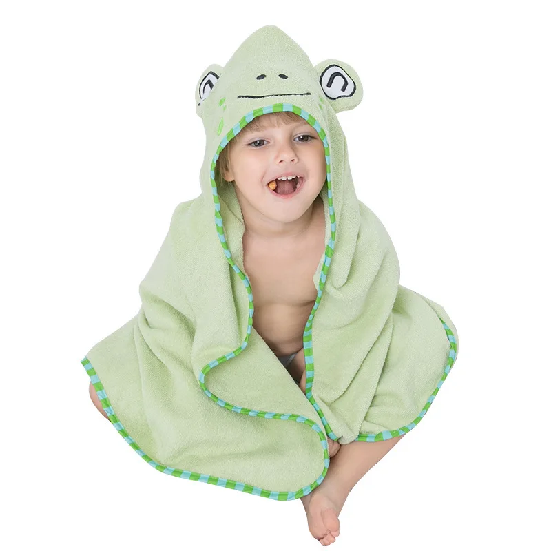 Children's Cotton Hooded Cloak Bath Towel, Baby Bath Household Towel Head Covering Toweling Material Bathrobe