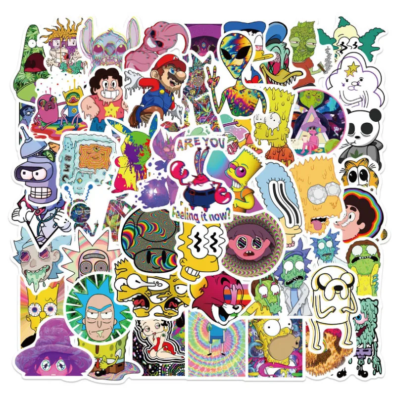 10/30/52Pcs Psychedelic aesthetic mixed cartoon character Skateboard Travel Suitcase Phone Laptop Luggage Stickers DIY Kids