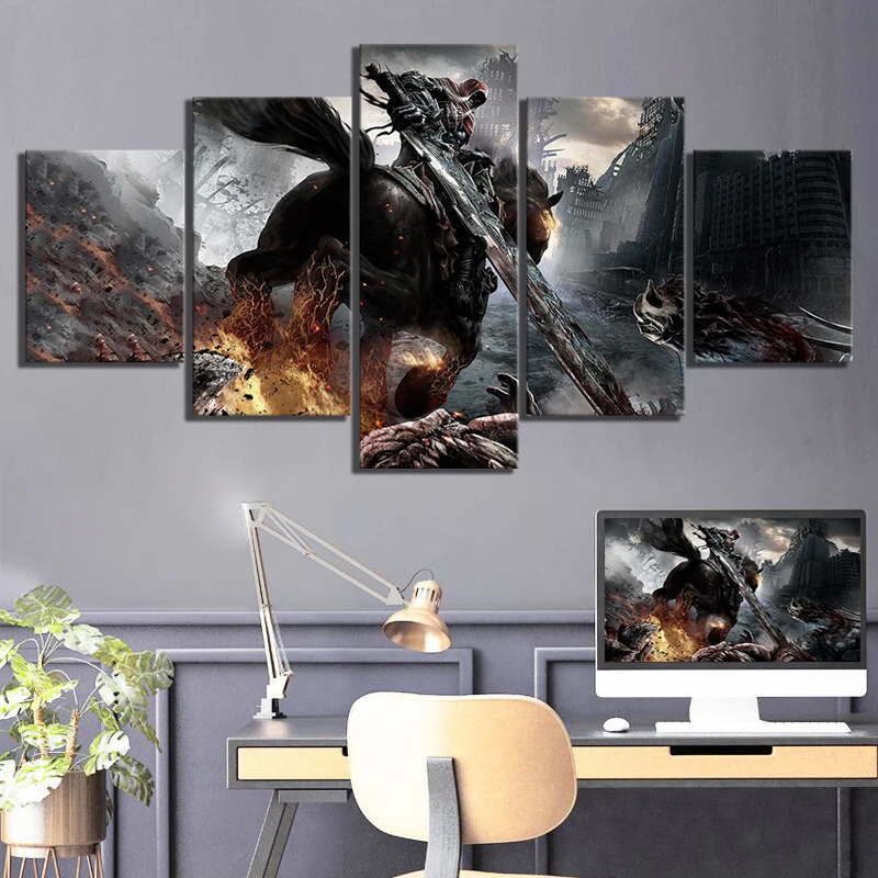 No Framed 5 Panel Kinght War Darksiders Game HD Decorative Wall Art Canvas Posters Pictures Paintings Home Decor for Living Room