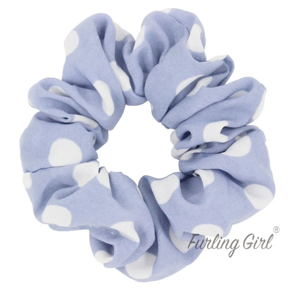 Furling Girl 1PC White Big Polka Dots Fabric Hair Scrunchies Ponytail Holder Chiffon Hair ties Gum Elastic Hair Bands