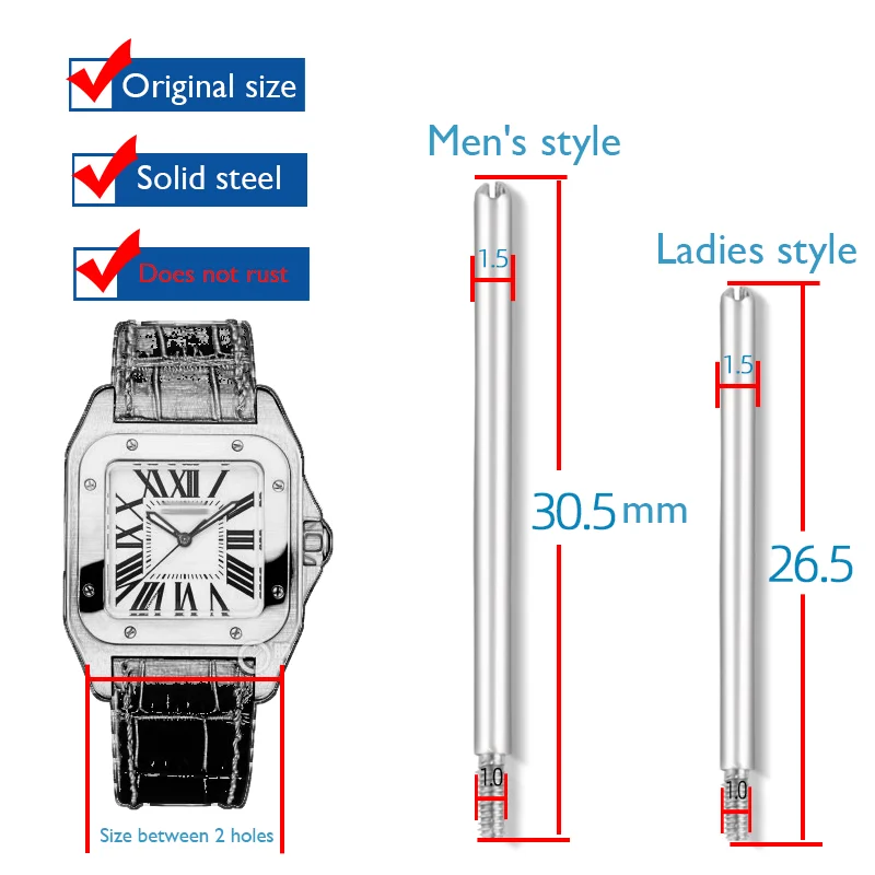 20mm/23mm Watch Band Straps Waterproof Connecting Rod Rustproof Screw Special Accessories Plug Fit For Cartier Santos 100 Series