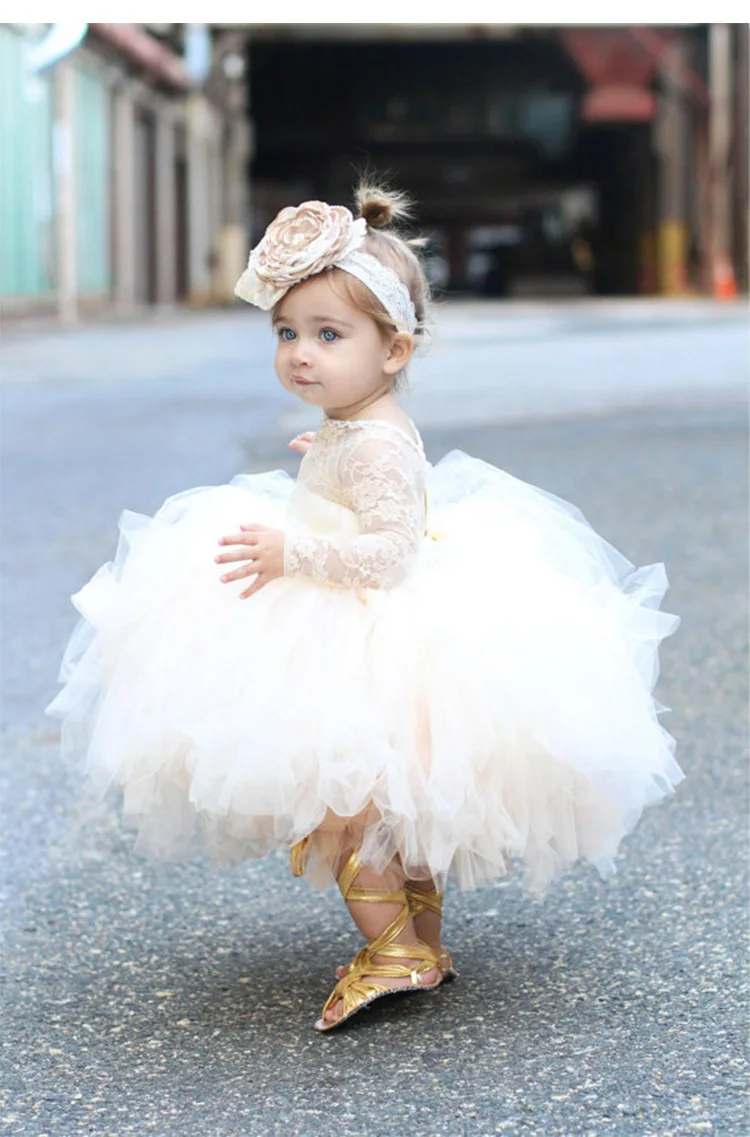 Vestido de bautizo de tul champán para niña recién nacida, traje de princesa para primer cumpleaños, fiesta