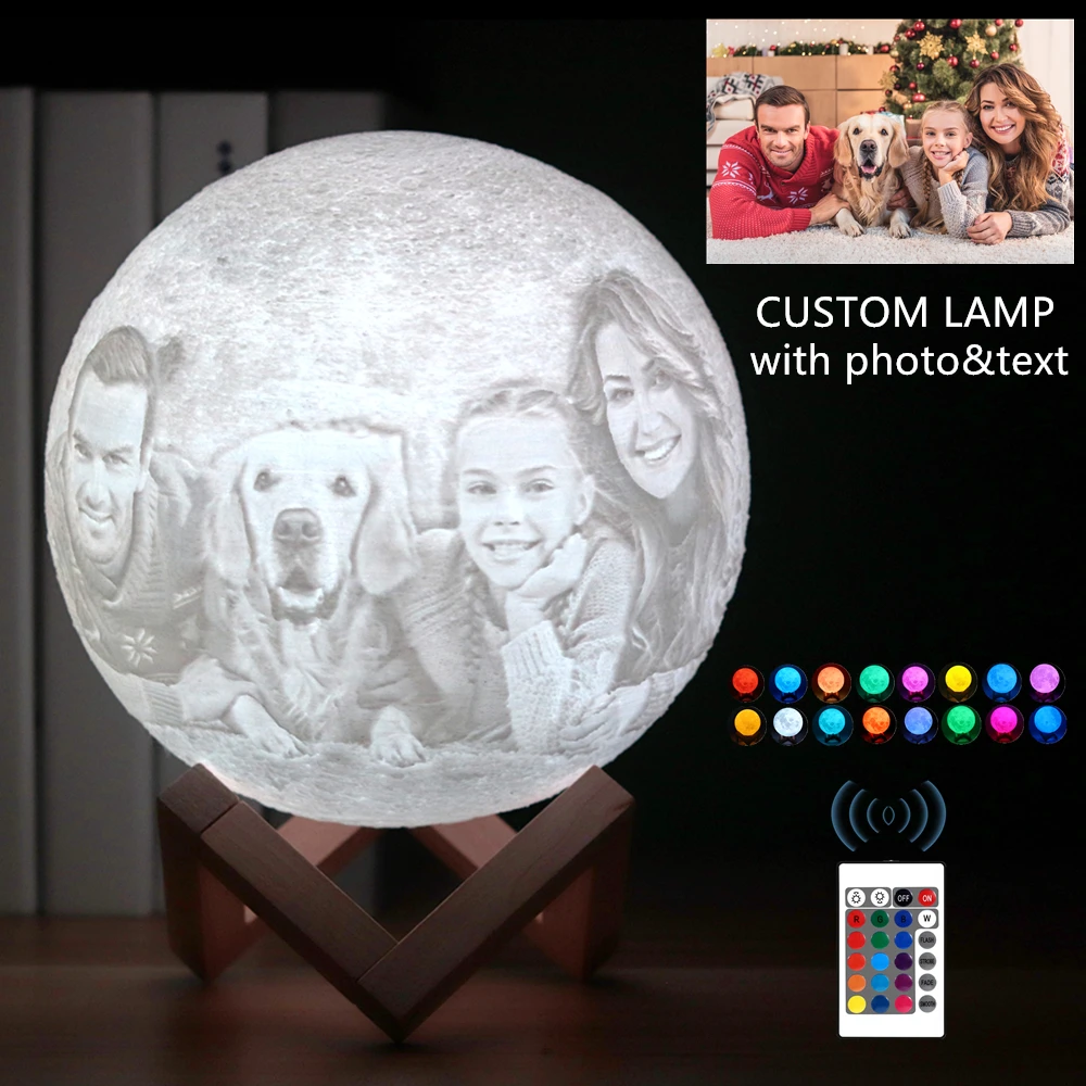 Drop ship Photo&Text Custom 3D Print Moon Lamp Night Light USB Rechargeable Personality Gift for Christmas Holiday Girlfriend