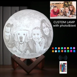 Lámpara de luna con impresión 3D personalizada, foto y texto, luz nocturna recargable por USB, regalo de personalidad para Navidad, vacaciones, novia, envío directo