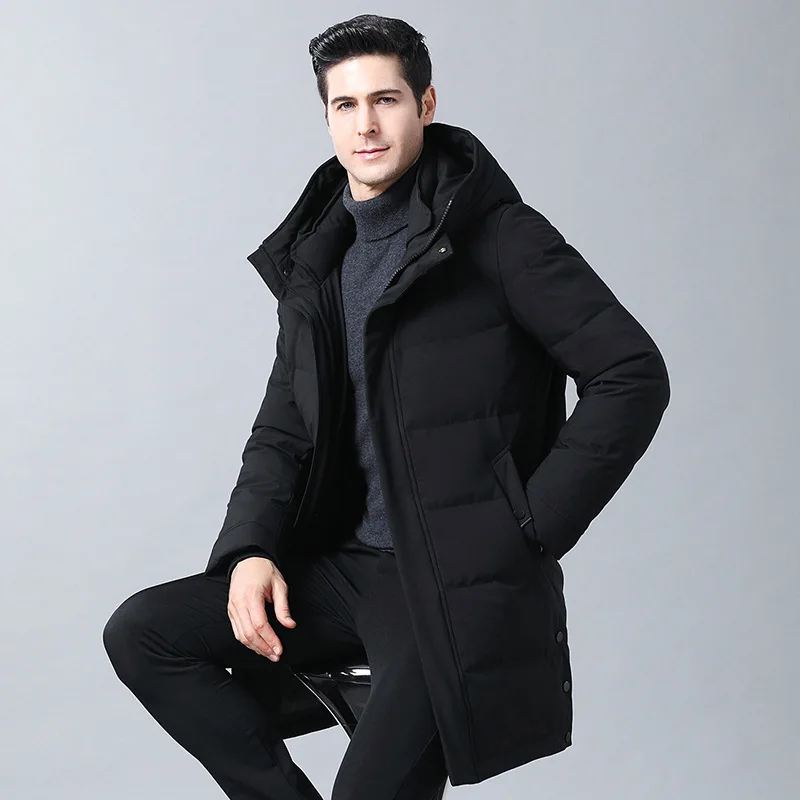 2020 New Fashion Casual Long Jacket Men\'s Hooded Windbreaker Male Parkas Coats Cotton Autumn Winter Trench Coat Men