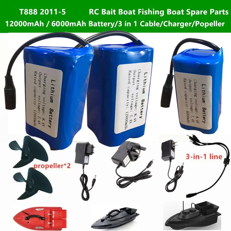 V020 V900 V18 Battery 2011-5 RC Fishing Bait Boat Nesting Boat Battery 12000mAh / 6000mAh Battery/3 in 1 Charging Cable/Charger