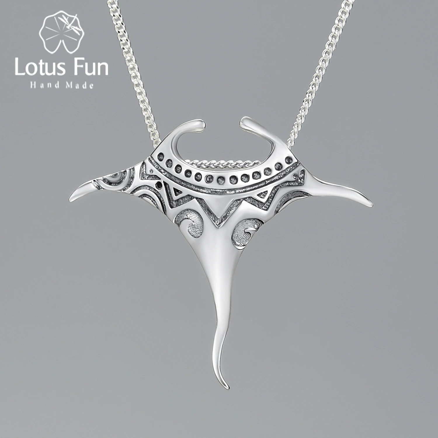 Lotus Fun Vintage Real 925 Sterling Silver Manta Ray Fish Pendant Fashion 18K Gold Chains and Necklace for Women Fine Jewelry