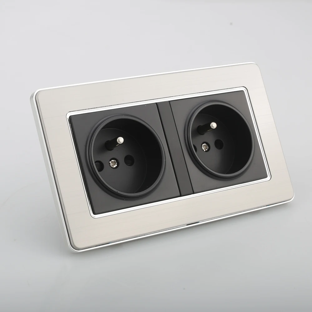 Aluminium Dubbele Stopcontact Eu Schuko Power Panel 16a Eu Stopcontact 145X86Mm