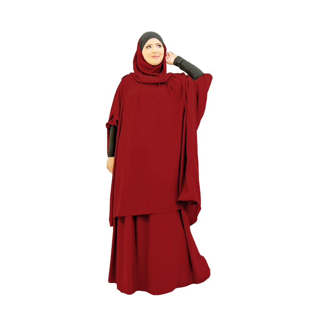 

2 Pieces Hooded Muslim Women Hijab Dress Prayer Garment Robe Abaya Long Khimar Ramadan Gown Abayas Skirt Sets Islamic Clothes