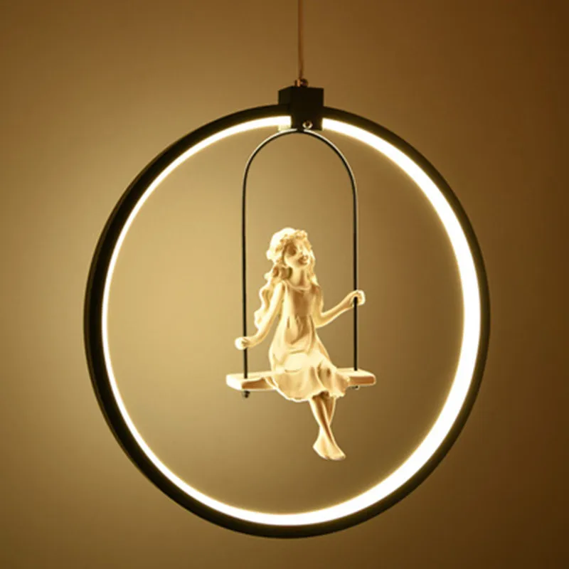 

Nordic Aluminum Ring Girl Swing Pendant Light for Living Room Bedroom Study lovely Bird hanging lamp art deco kids Light Fixture