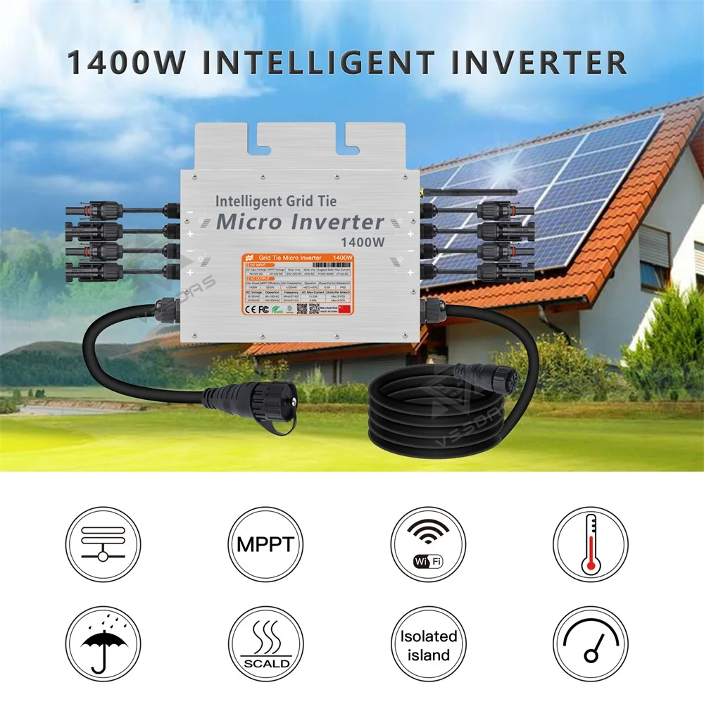 1400W Micro Solar Inverter MPPT On 24/36/48V Grid Tie Inverter Inversor For 110V 220V Grid System Support 4*350W Solar Panel