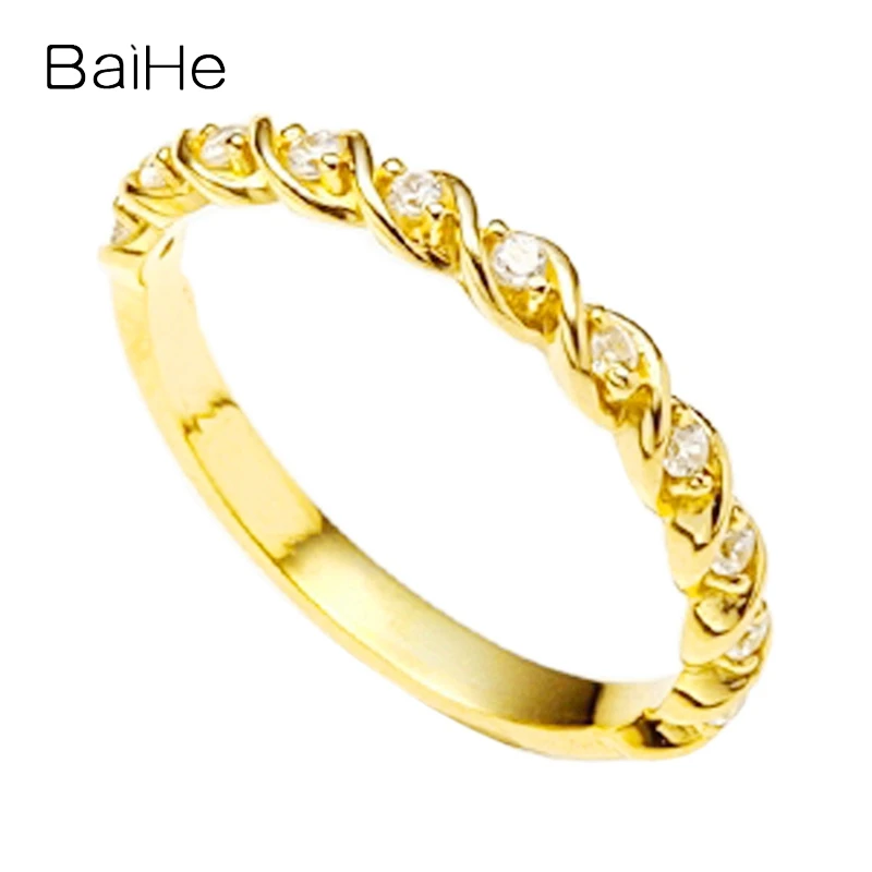 BAIHE Solid 14K Yellow Gold Natural Diamond Match Ring Lady Men Party Wedding Band Fine Jewelry Making Diamanten Match Ring Gift