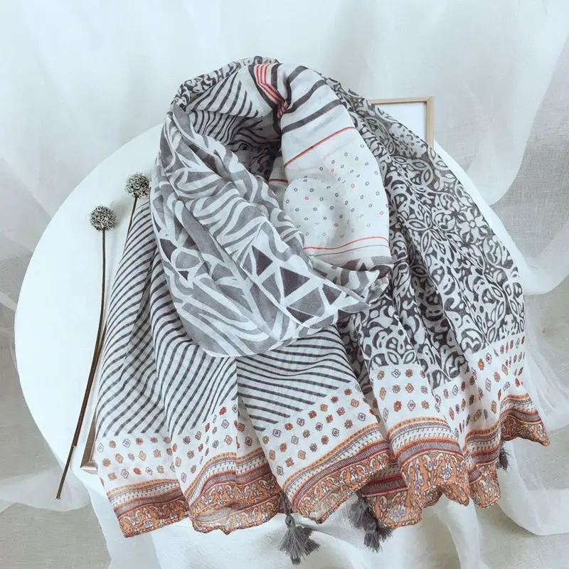 

2020 New Geometry Print Tassel Scarf Shawls Long Women Geometric Print Hijab Wrap Free Shipping