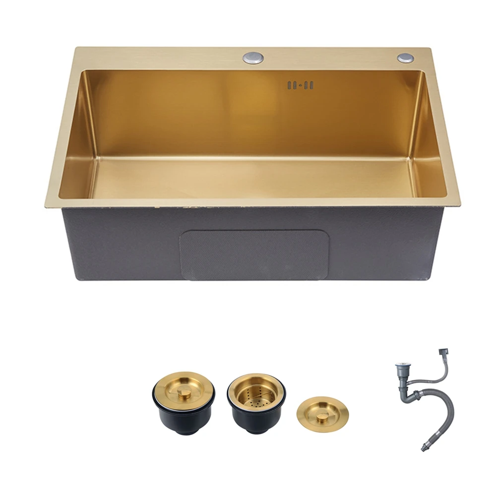 

530x430x210mm Gold Kitchen Sinks Above Counter Sink Vegetable Washing Basin Sinks 304 Stainless Steel Single Bowl Handmade