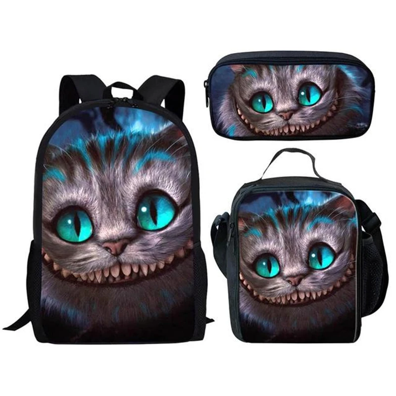 Mochila multifunción con estampado de gato de Cheshire para estudiantes, morral escolar con estampado de sonrisa 3D para adolescentes y niños