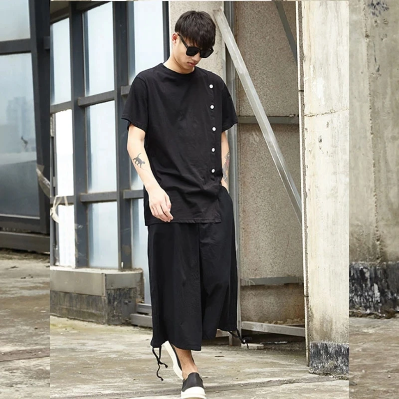 Men's Wide-Leg Pants Spring/Summer New Pure Color Yamamoto Style Hip Hop Street Casual Super Loose Large Size Seven Pants