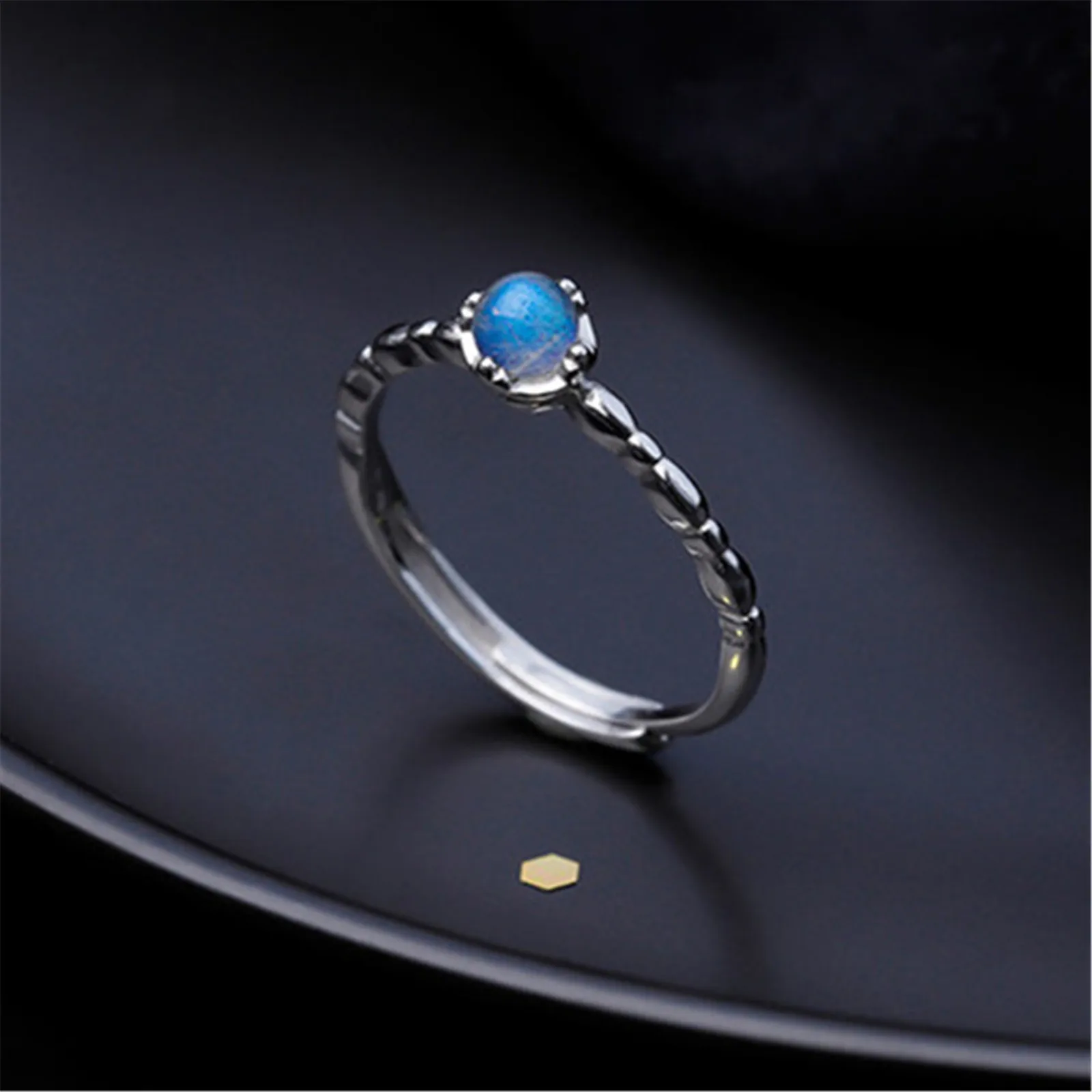 Mini anillos abiertos ajustables de piedra lunar para mujer, de Plata de Ley 925 para mujer joven, Anello de piedra azul en Argento Con pientra di Luna