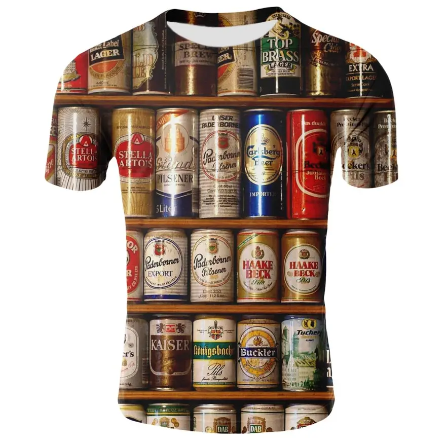 ユーモラスな3DビールプリントTシャツ,男性用,カジュアルな夏のTシャツ,ユニセックス,ヒップホップ,原宿,ストリートウェア,特別オファー,2022