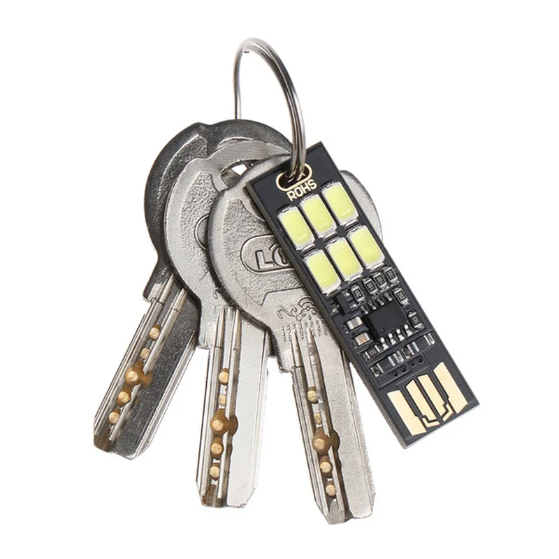 Mini Pocket Card USB Power Supply 6 LED Keychain Night Light 1.2W 5V Hand Press Sensor Suitable for Power Bank Computer Laptop