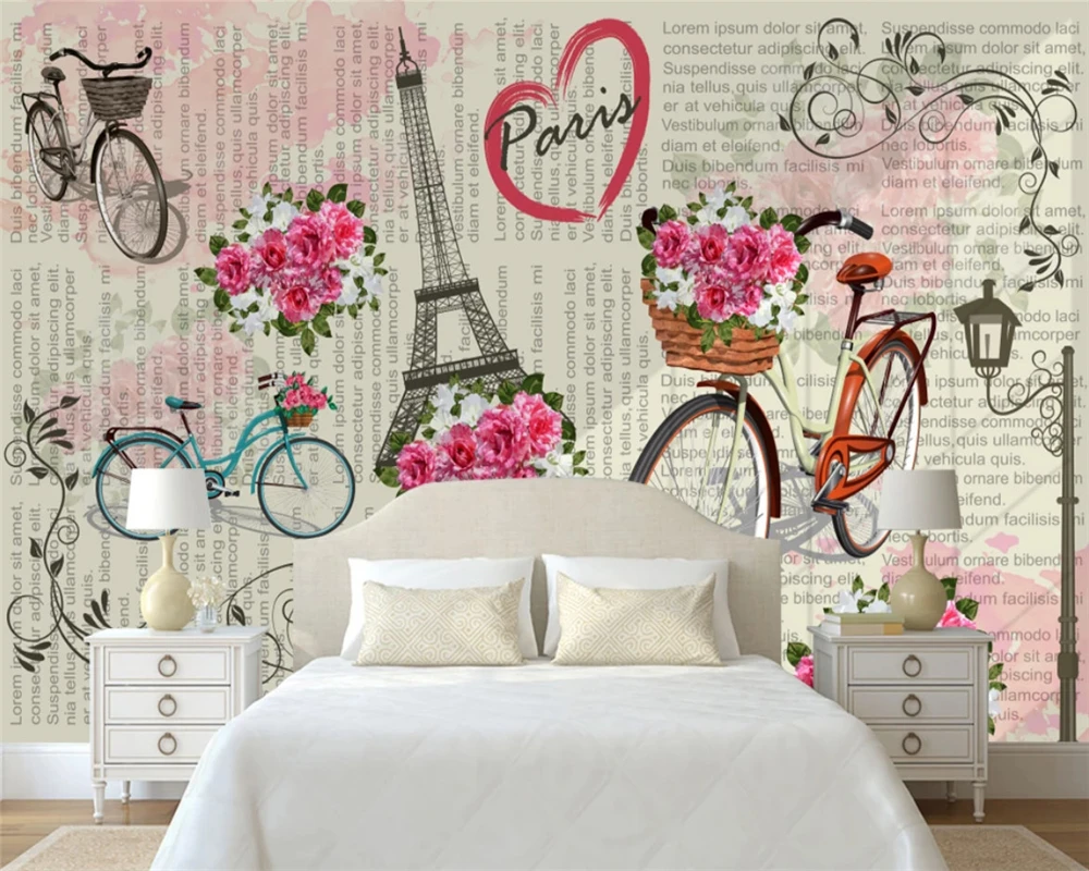 beibehang wall paper Customized new modern minimalist Nordic classic bicycle flower mural background papel de parede wallpaper