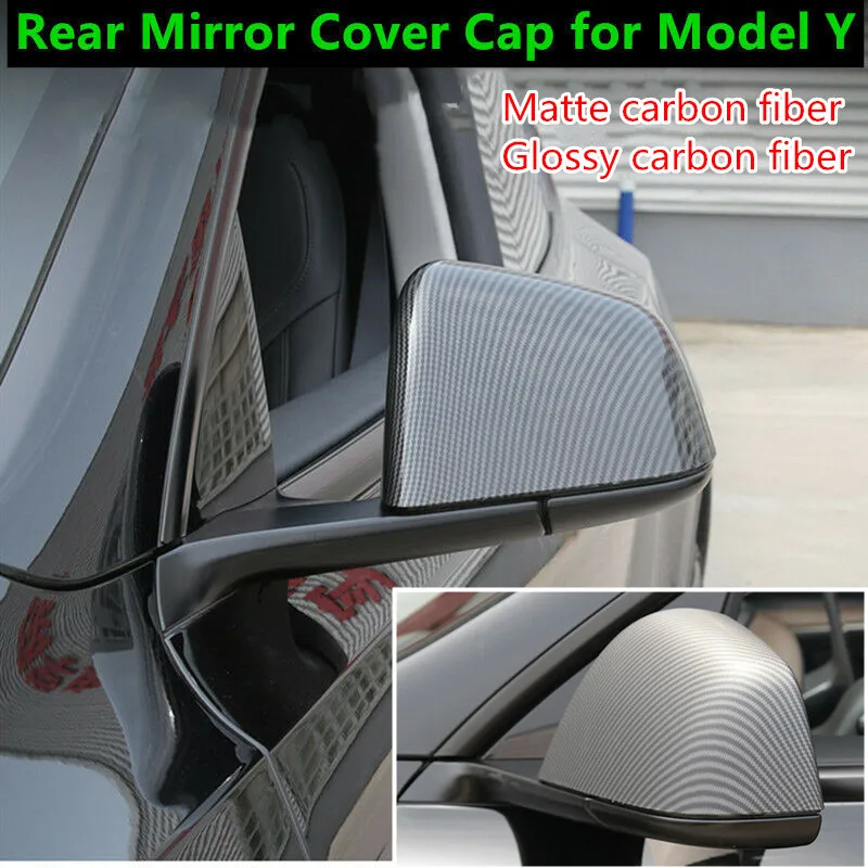 

For Tesla Model Y 2021 Car ABS Carbon Fiber Rear View Rearview Side Glass Mirror Cover Trim Frame Side Mirror Caps