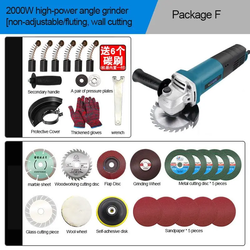 Speed regulation/Constant Speed Angle Grinder for Grinding Cutting Metal Electric 11000RPM For High Speed Material Removal 2000W