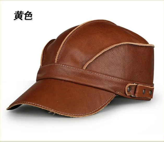 Mode Unisex Hohe Qualität Echt Leder Military Caps Sailor Hüte Frauen Männer Schwarz Braun Flache Top Kapitän Kappe Reise Kadett hut – Detail 19