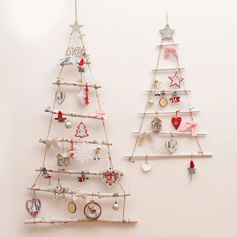 

Natural Wood Branches Assembled Christmas Tree Shape Pendant Crude Wood Wall Decoration For Christmas Home Decorative Ornaments