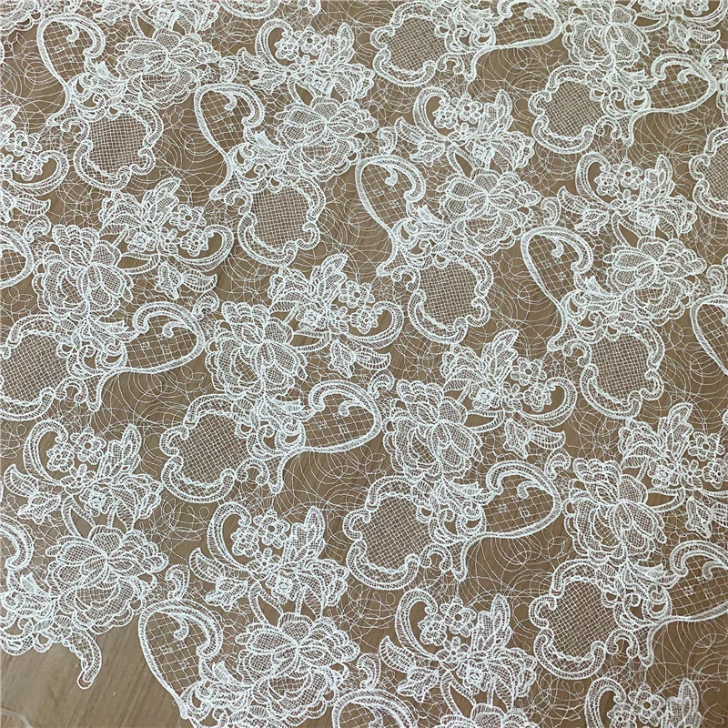 2020 Latest Thin and Light Hot style off white fashion French Tulle Mesh Embroidery  Fabric wedding dress material fabric