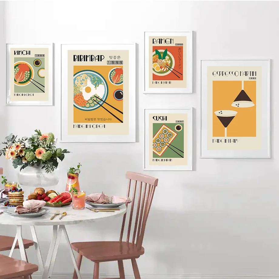 Kitchen Food Pasta Sushi Dumplings Bread Wall Art Canvas Painting Nordic Posters And Prints Wall Pictures For Living Room Decor
