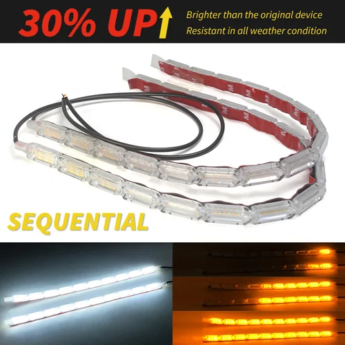 Tira de luces LED Flexible ámbar blanca, luz de circulación diurna DRL, resistente al agua, luz diurna secuencial, luces de señal de giro de freno rojas, 2 uds.