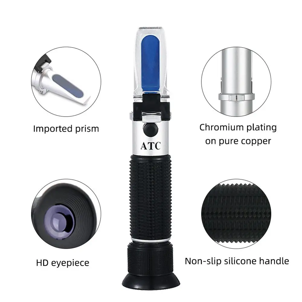 Handheld Tester Tool 4 in 1 Refractometer W ATC Battery with Case for Engine Oil Glycol Antifreeze Freezing Point Car