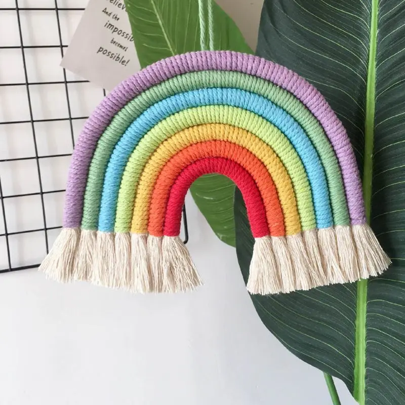 Nordic Hand-woven Boho Rainbow Tassel Rope Children Room Decoration Pendant P31B