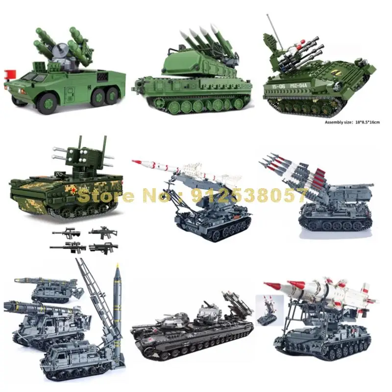 Military Army Artillery Missile Tank Vehicle 9m317 Anti-aircraft 8u218 Sa 2/3/4 Kv-2 Building Blocks Toy