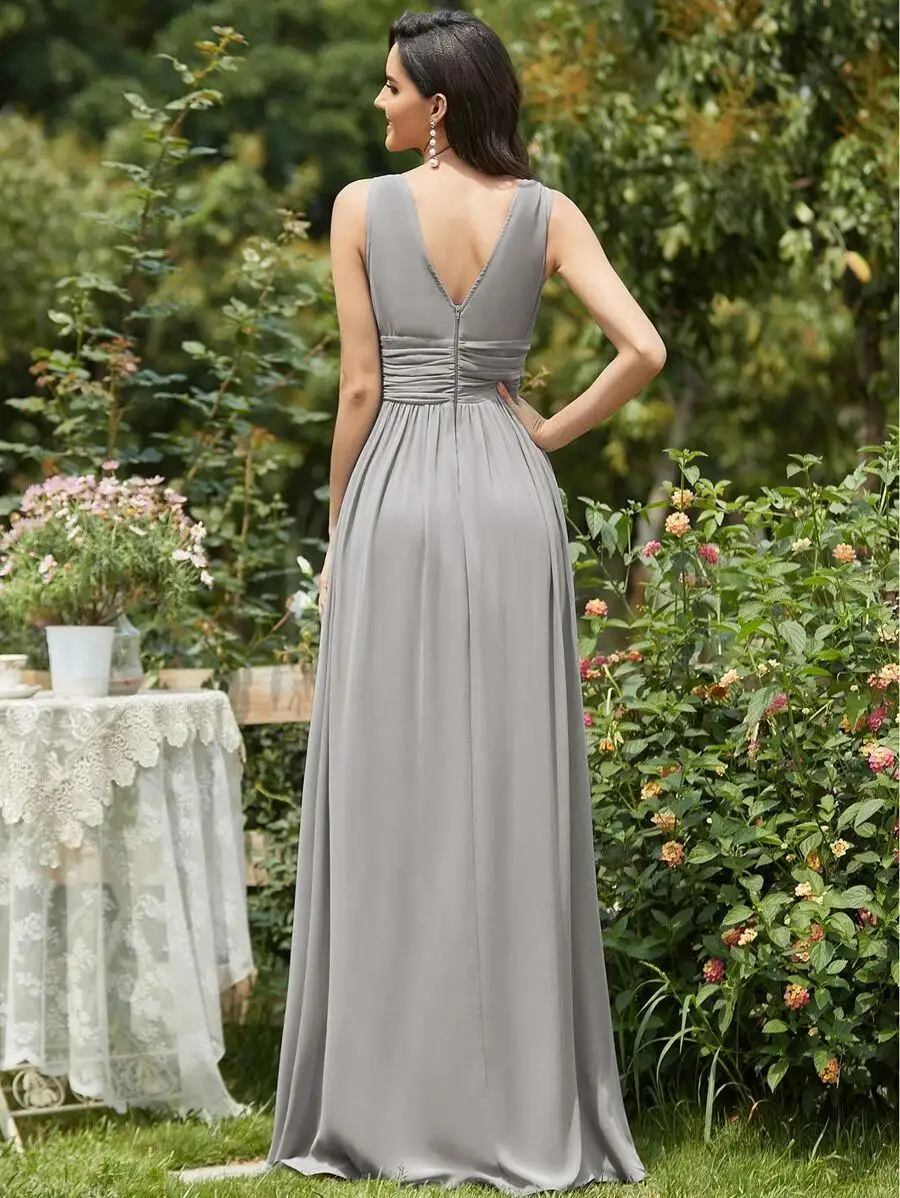 IMMER ZIEMLICH Doppel V Neck Rüschen Taille Prom Kleid