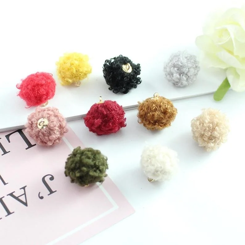 20pairs 16MM Natural wool Fur Pom Pom, Fur Ball Pompom charms, Small Pom pom DIY Jewelry Accessories Findings, Jewelry Supplies