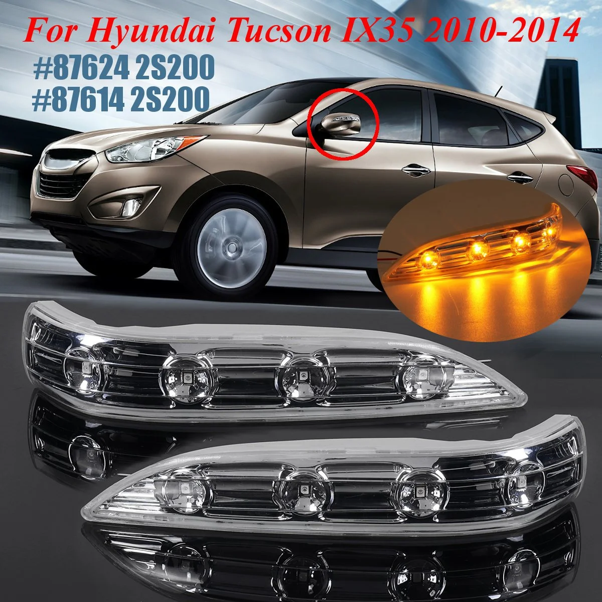 Car Side Rearview Mirror Lamp Turn Signal Indicator Lights Left/Right for Hyundai Tucson IX35 2010-2014