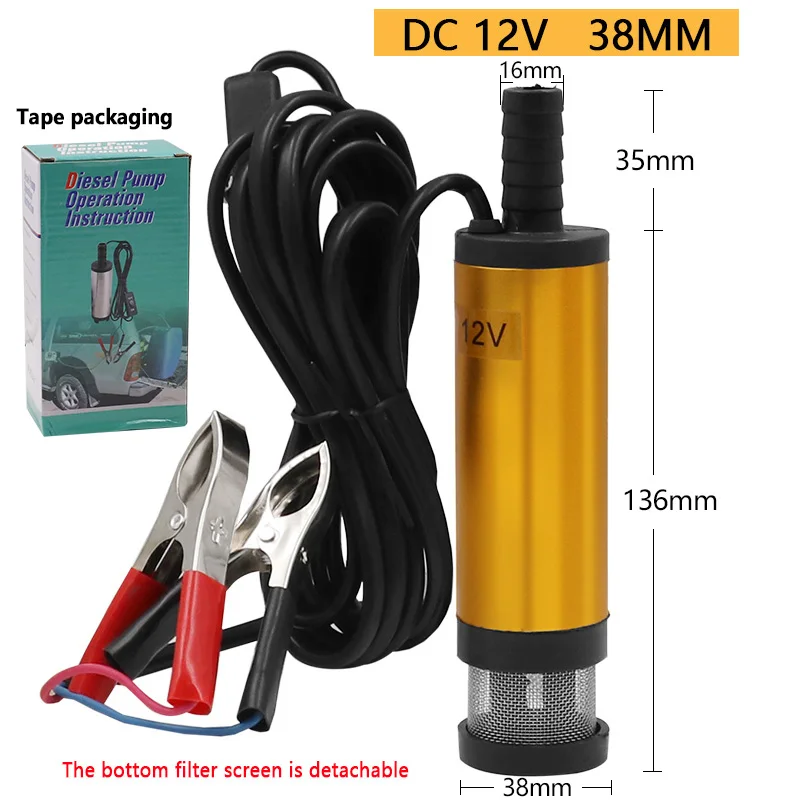 Mini DC 12V Diameter 38MM Electric Water Oil Car Camping Submersible Transfer Pump Aluminium Alloy