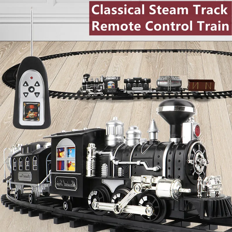 Children\'s Electric Smoking Rail RC Car Sound Light Music Parent-Child Interaction DIY Assembly Steam Remote Control Train Toy