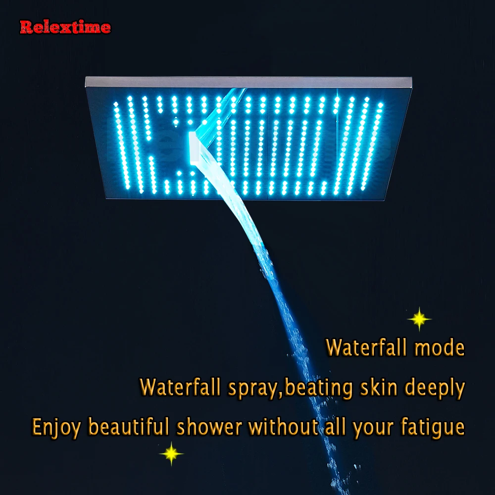 Concealed Thermostatic Bathroom Shower Set Nozzle Glow LED Ceiling Shower Head Waterfall Rain Multifunction Mixing Shower Faucet