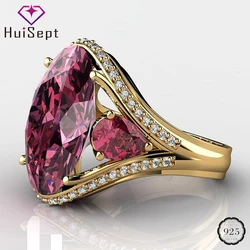 HuiSept Fashion 925 Silver Women Rings Jewelry for Wedding Party Oval Shaped Sapphire Emerald Gemstones Ornaments Wholesale Ring