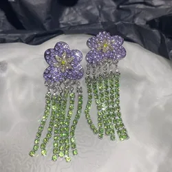 Luxury Large Flower Earrings Handmade Inlay Zircon Tassel Fashion Wedding Earrings