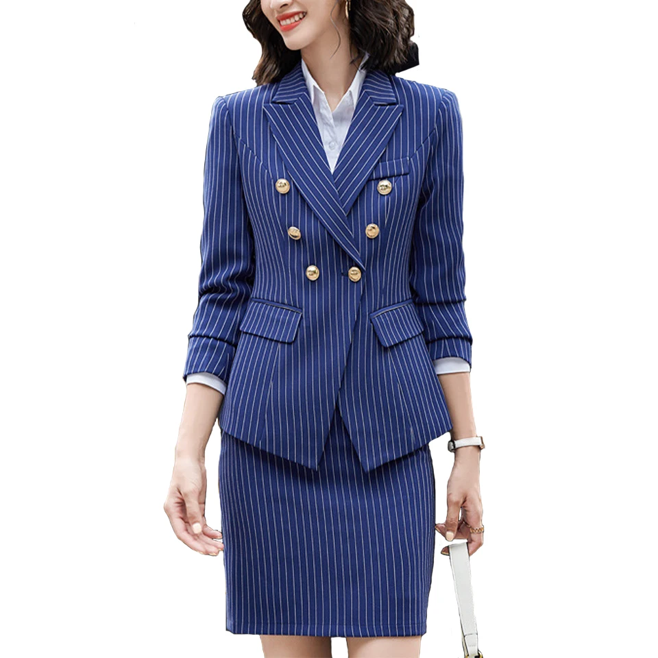 

Women's Professional Suits Slim Striped Lapel Straight-Through Long-Sleeved Skirts/Nine Pants Suit Fashionable Temperament Style