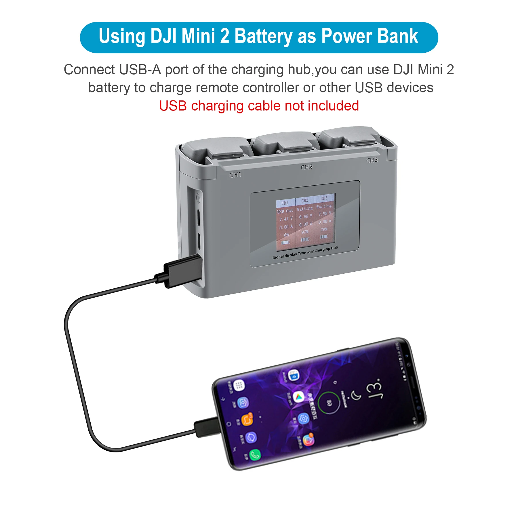 شاحن بطارية عرض رقمي لبطارية DJI Mini 2/Mini SE شاحن بطارية في اتجاهين لشحن بطاريات بدون طيار USB ملحقات شاحن