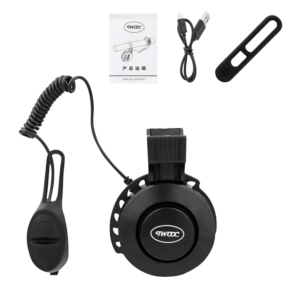 TWOCC T002S Adjustable Volume Sound 4 Modes Mini Alarm Bell Electronic Bicycle Horn Rechargeable Waterproof Bike Strong Loud